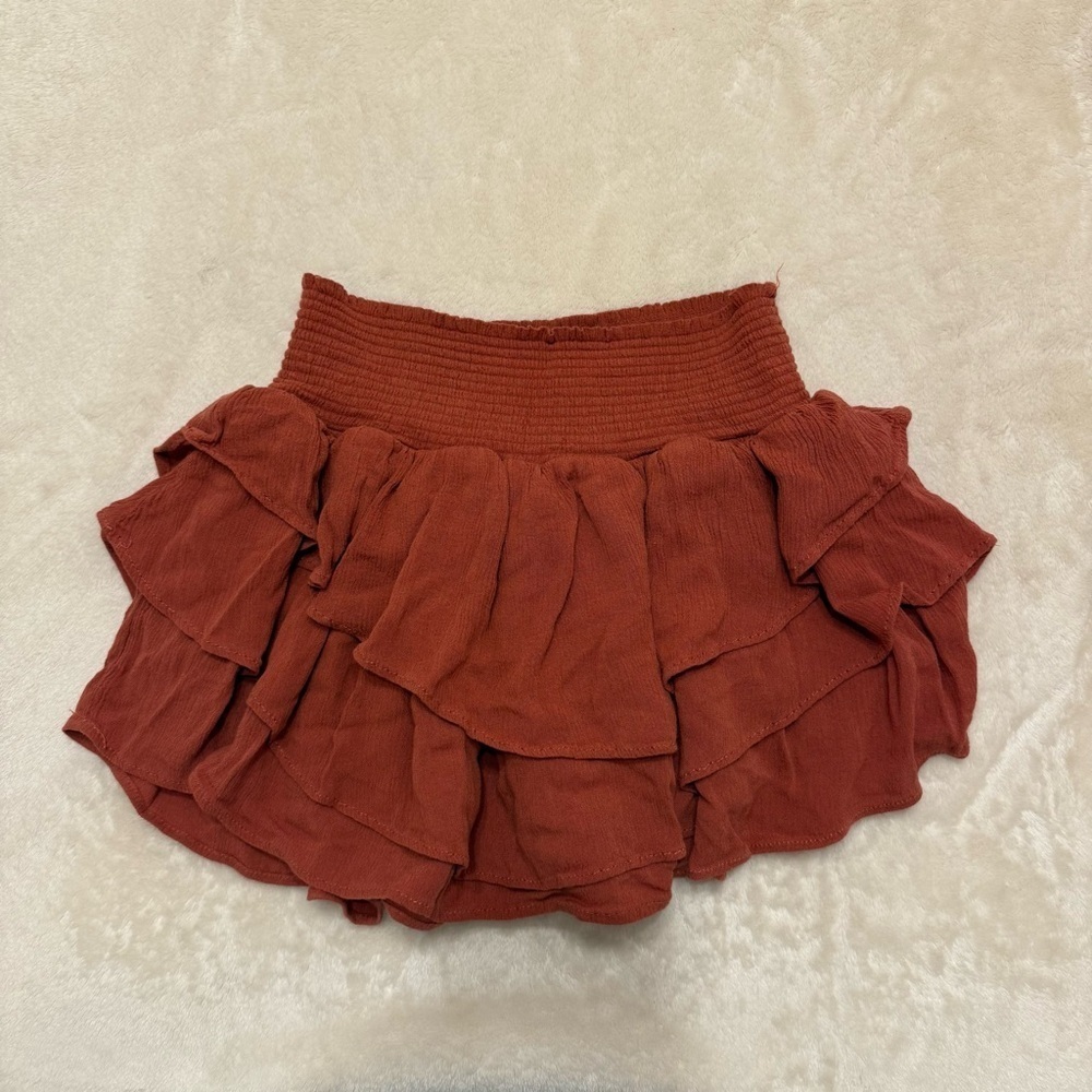 Sincerely Jules Rust Ruffled Mini Skirt Small - Picture 1 of 3